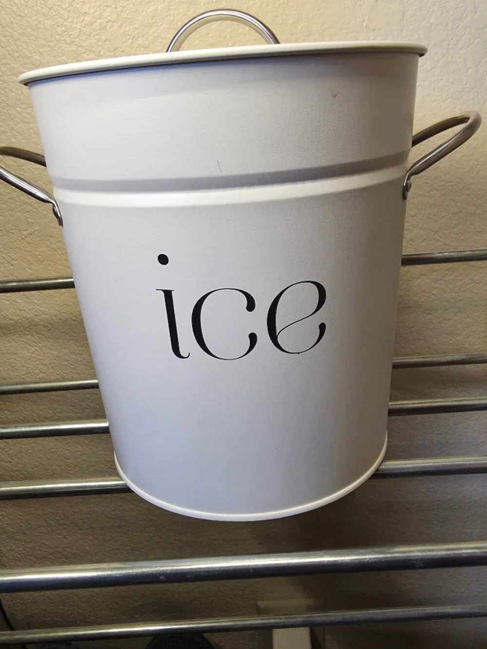 3Qt White Galvanized Ice Bucket W/ Lid Scoop & Handles Ideal Cocktail/BBQ Party